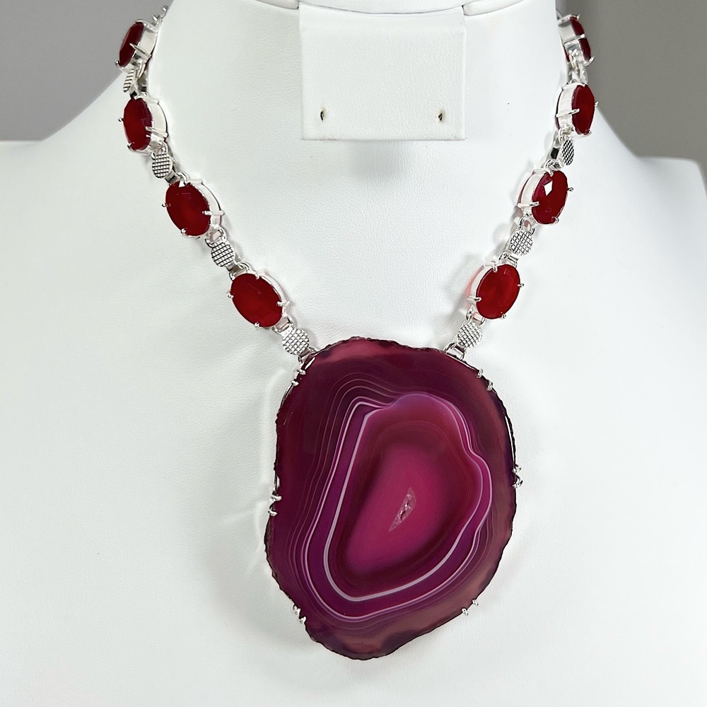Pink Solar Quartz Garnet Large 925 Gemstone Necklace ONLY